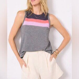 Evereve Women's Porter Stripe Sleeveless Tank Top Grey Pink Size Small